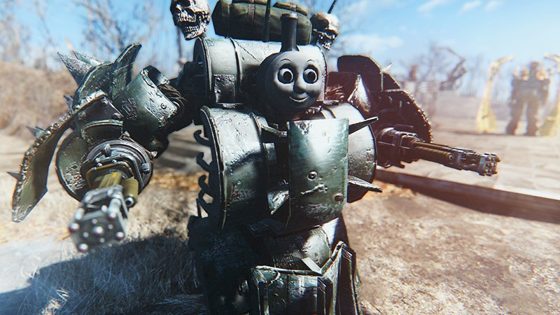 Illustration for article titled Fallout 4 Robots Are Way More Intimidating With a Thomas Head